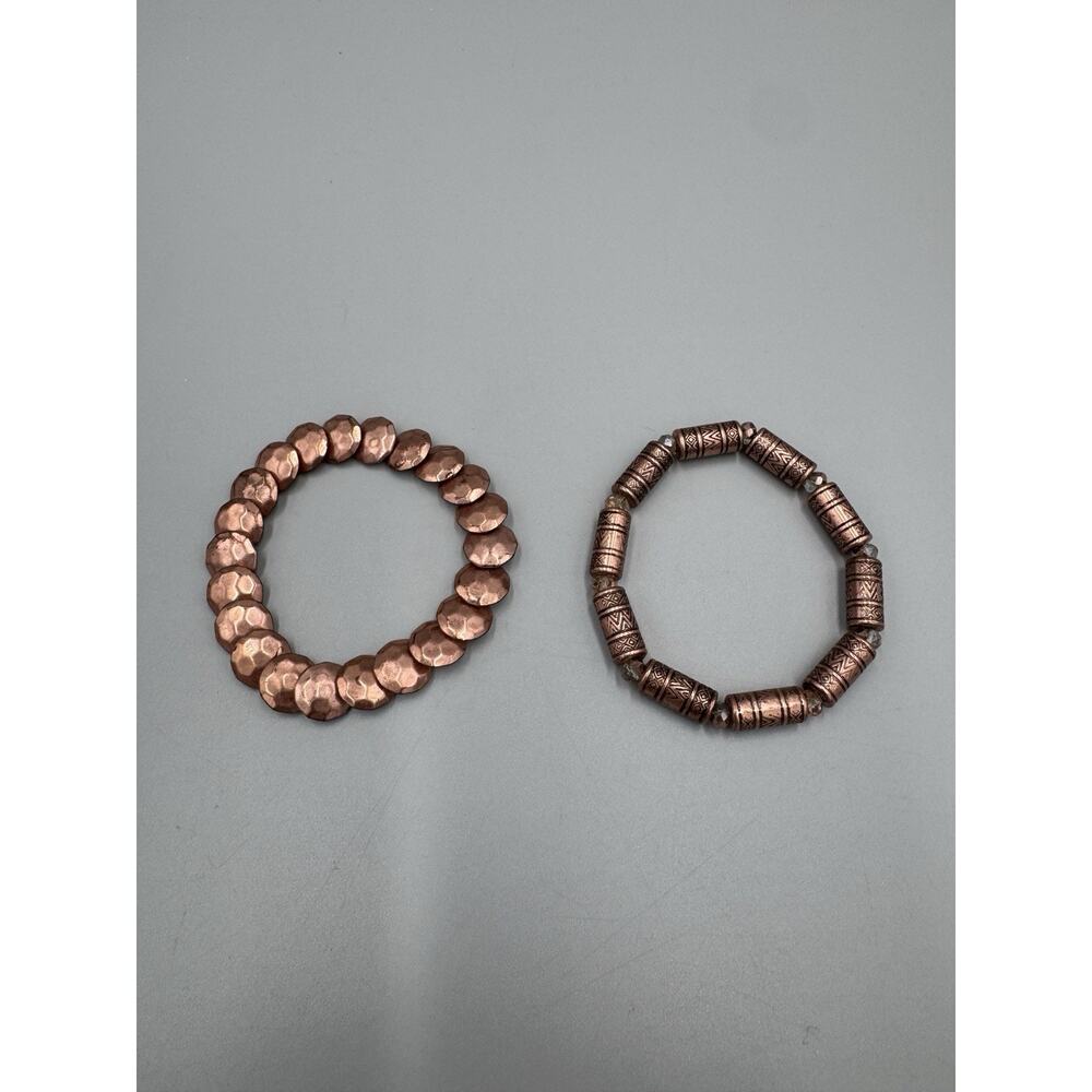 Lot Of 2 Copper Colored Brown Beaded‎ Bohemian Viking Style Bracelets